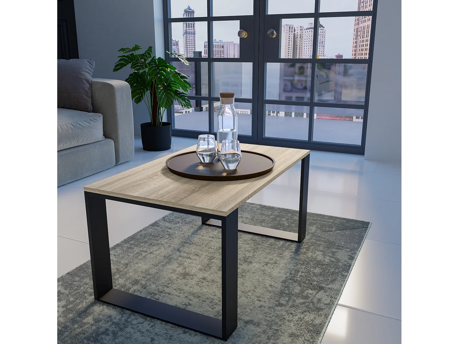 Tavolino da salotto moderno 58x50x90 cm rovere chiaro/nero TST8