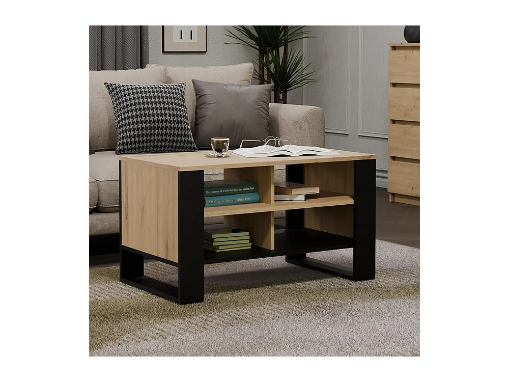 Tavolino da salotto 58x50x90 cm con 4 vani rovere e nero TST12