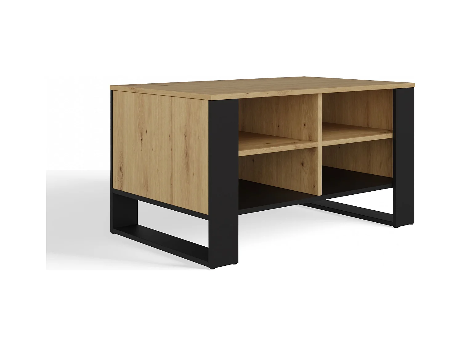 Tavolino da salotto 58x50x90 cm con 4 vani rovere e nero TST12