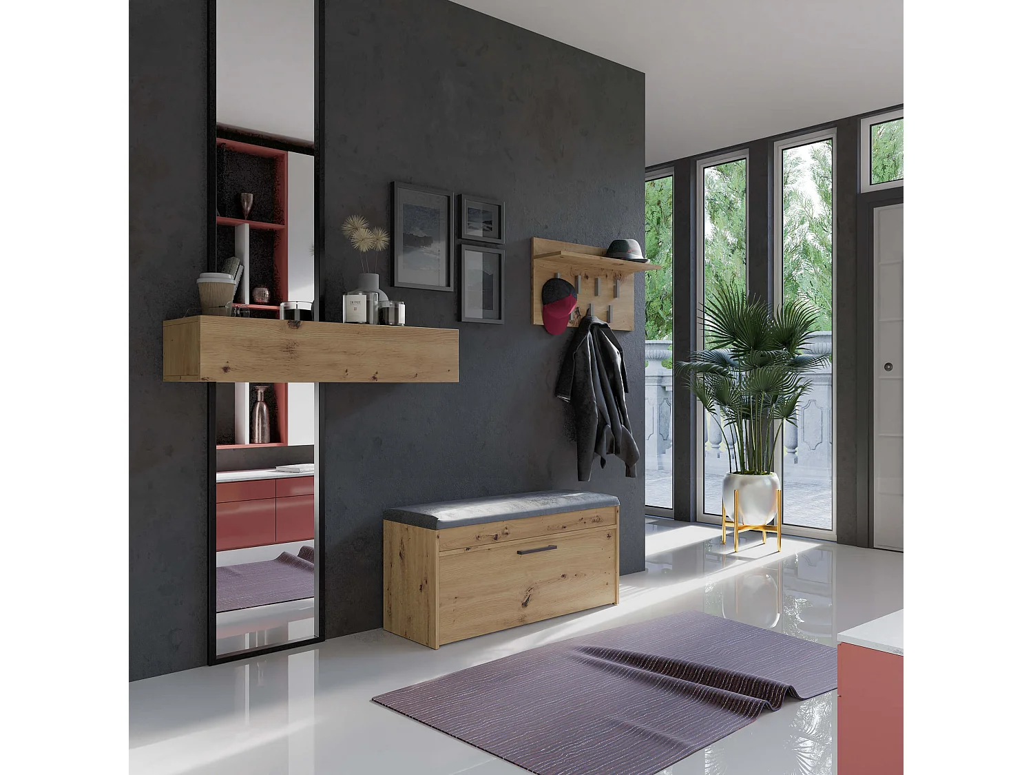 Scarpiera con panca 100x49x35 cm rovere naturale SCAT6