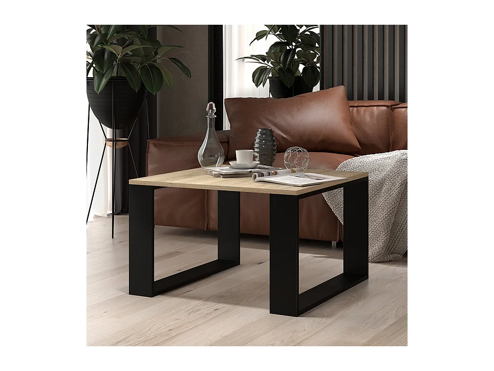 Tavolino da salotto essenziale 67x67x40 cm rovere chiaro e nero TST6