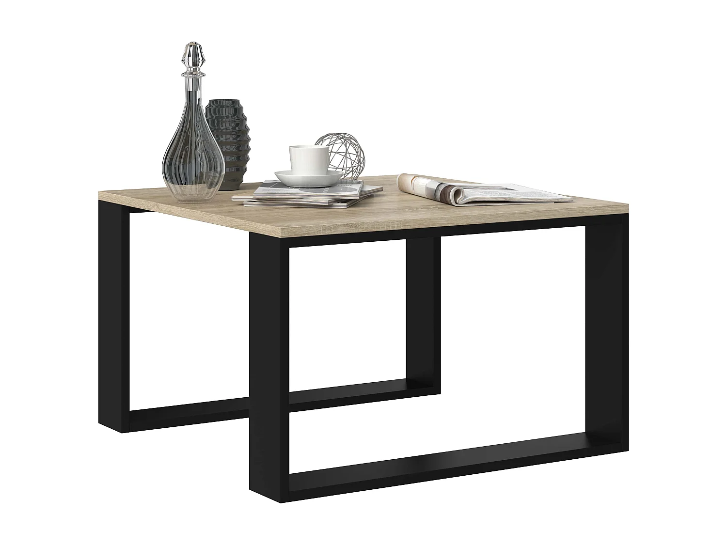 Tavolino da salotto essenziale 67x67x40 cm rovere chiaro e nero TST6