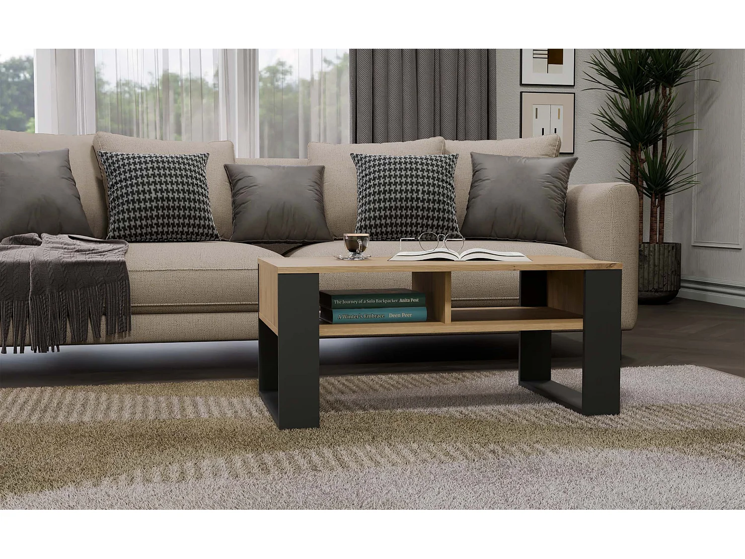 Tavolino da salotto 58x50x90 cm rovere e antracite TST10