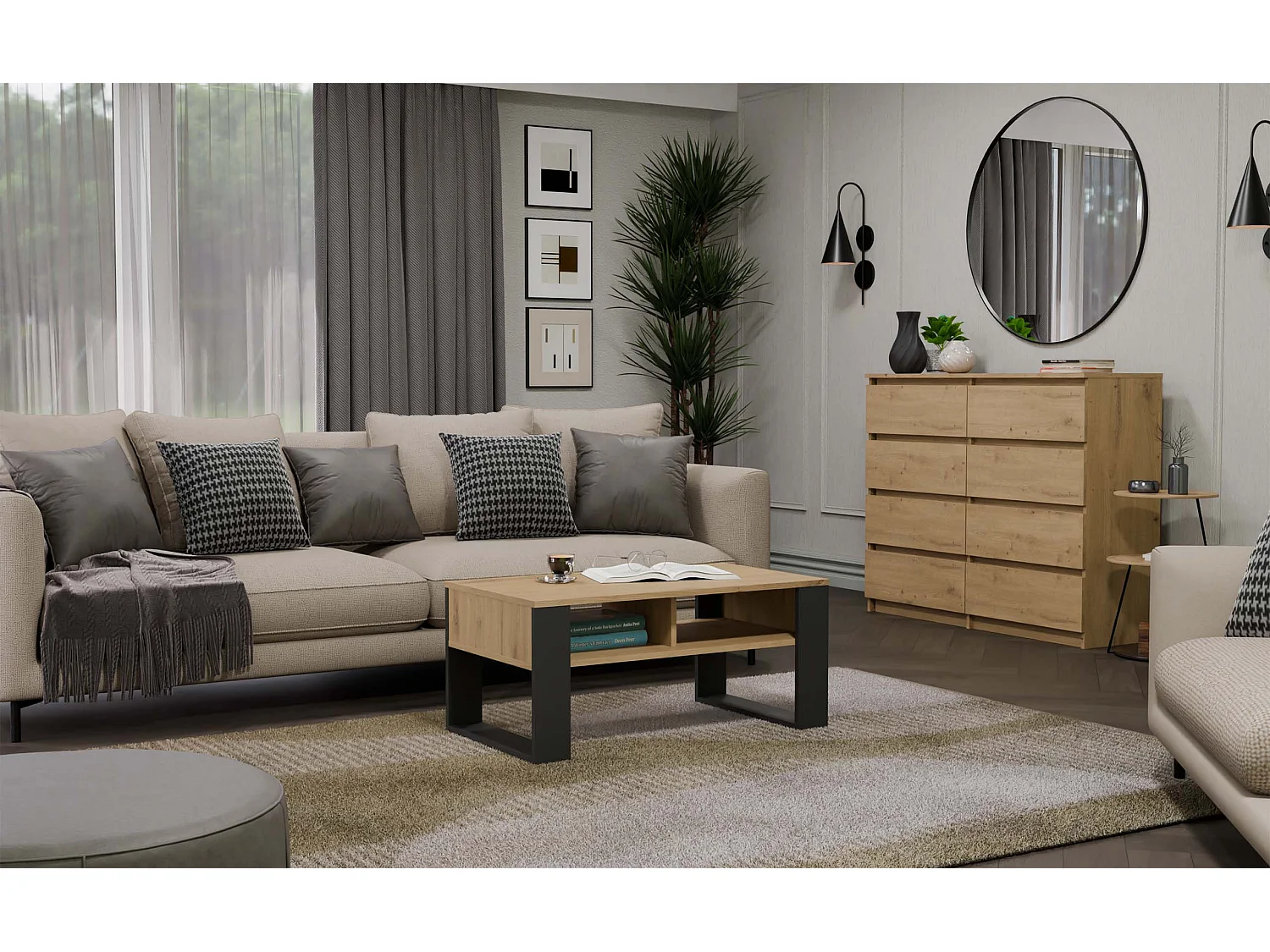 Tavolino da salotto 58x50x90 cm rovere e antracite TST10