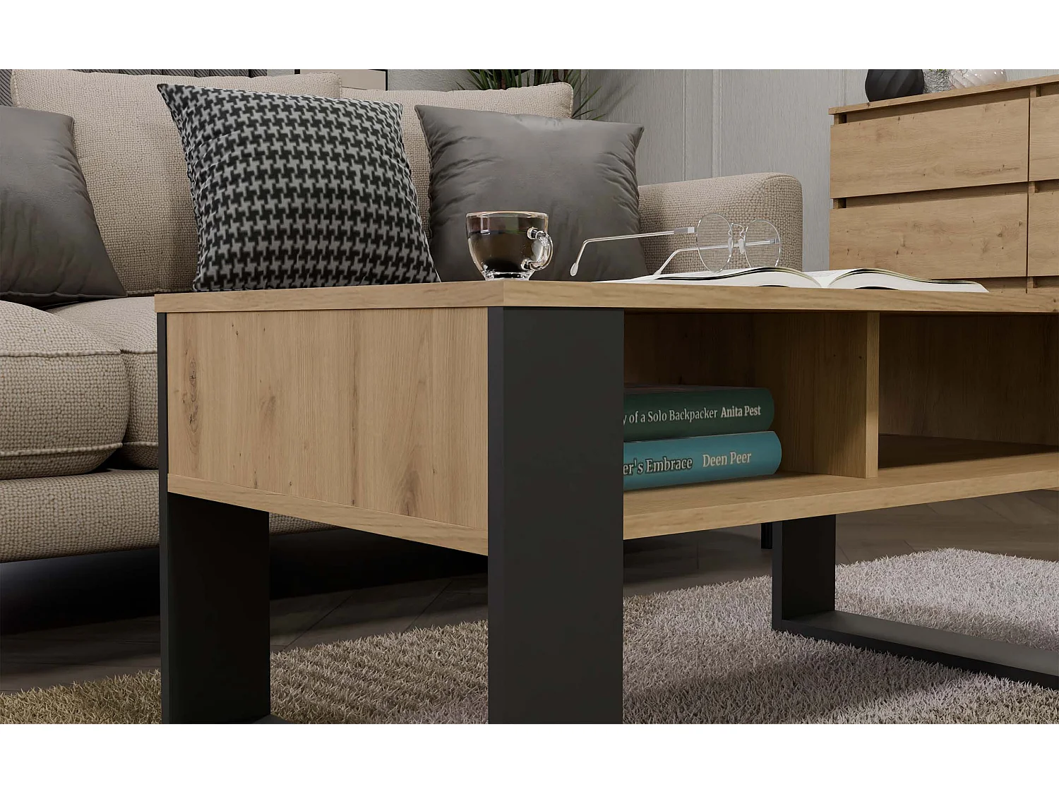 Tavolino da salotto 58x50x90 cm rovere e antracite TST10