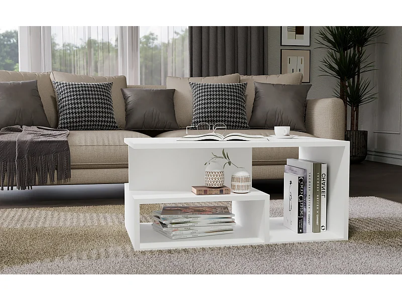 Tavolino da salotto 91x51x43 cm con vani a giorno bianco opaco TST4