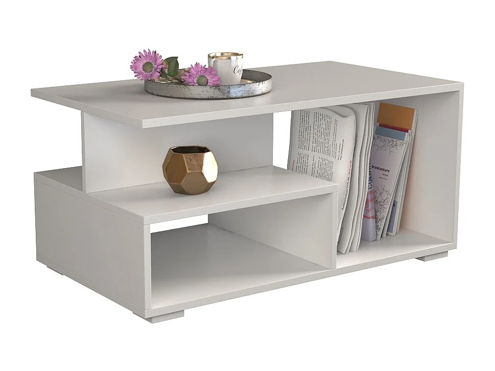 Tavolino da salotto 91x51x43 cm con vani a giorno bianco opaco TST4