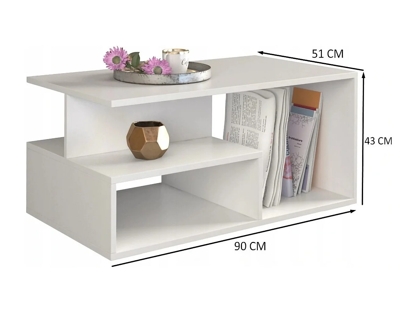 Tavolino da salotto 91x51x43 cm con vani a giorno bianco opaco TST4