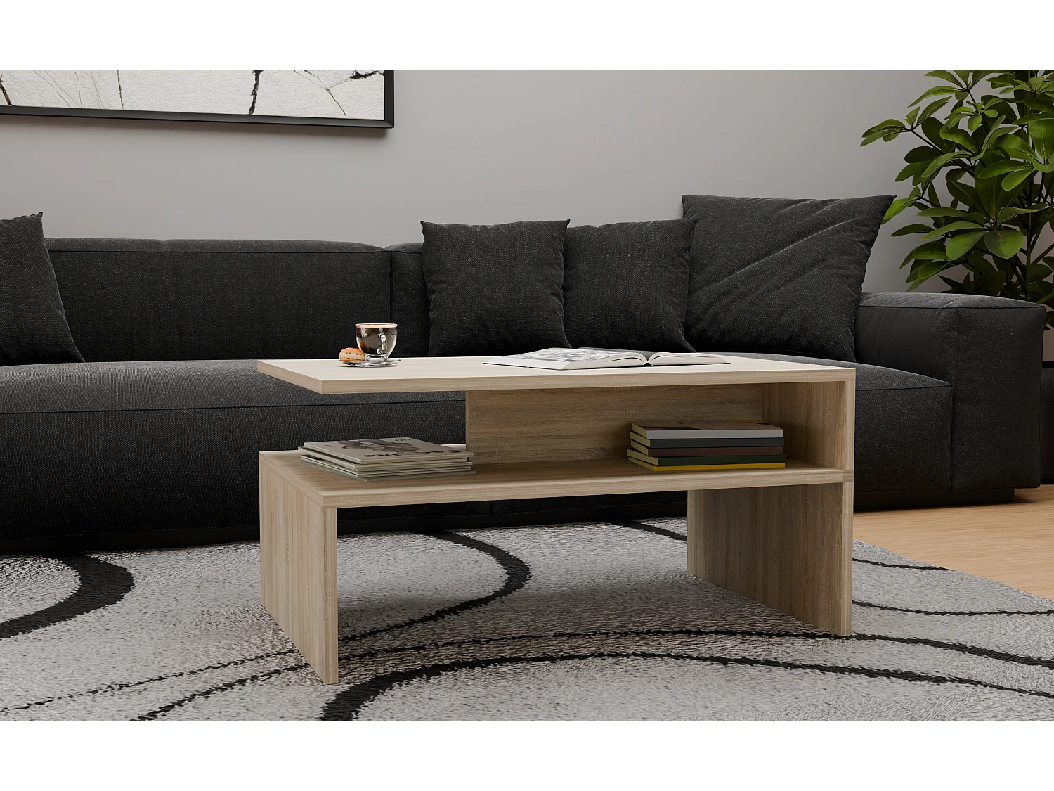 Tavolino da salotto design moderno 90x45x60 cm rovere TST2