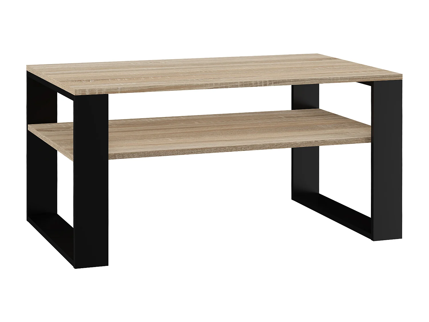 Tavolino da salotto moderno 58x50x90 cm con 2 ripiani rovere chiaro e nero TST9