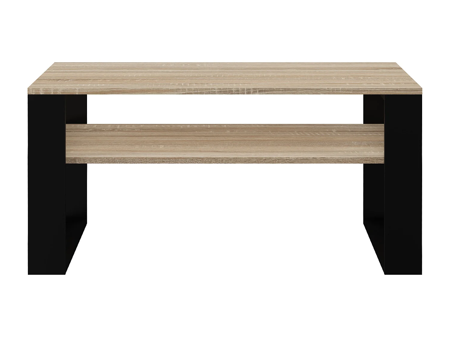 Tavolino da salotto moderno 58x50x90 cm con 2 ripiani rovere chiaro e nero TST9