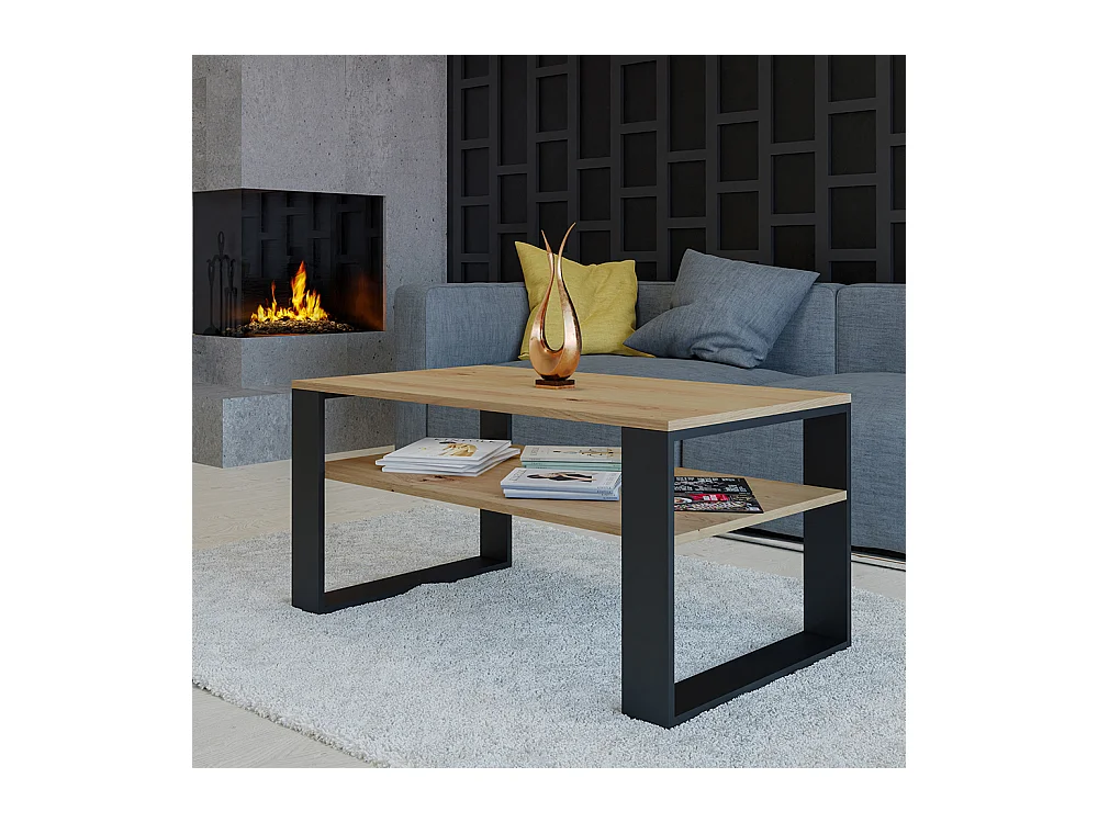 Tavolino da salotto moderno 58x50x90 cm con 2 ripiani rovere e nero TST9