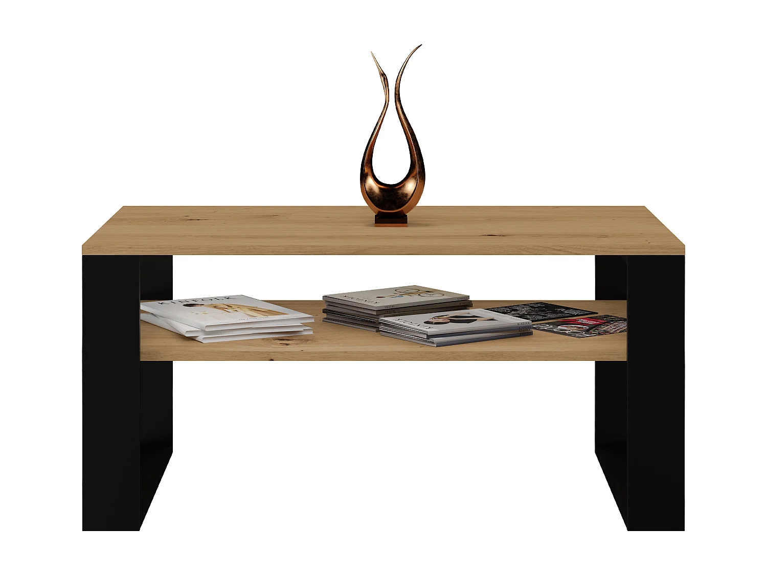 Tavolino da salotto moderno 58x50x90 cm con 2 ripiani rovere e nero TST9