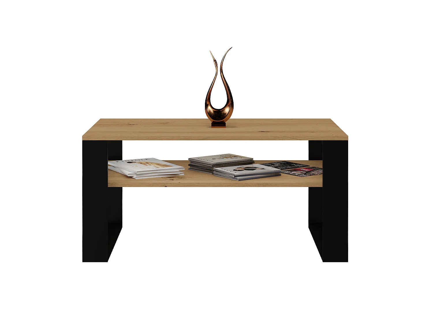 Tavolino da salotto moderno 58x50x90 cm con 2 ripiani rovere e nero TST9