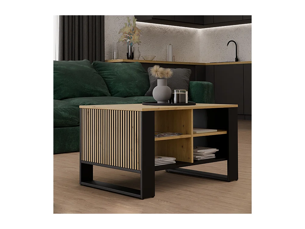 Tavolino salotto 58x50x90 cm con doghe laterali rovere e nero TST13