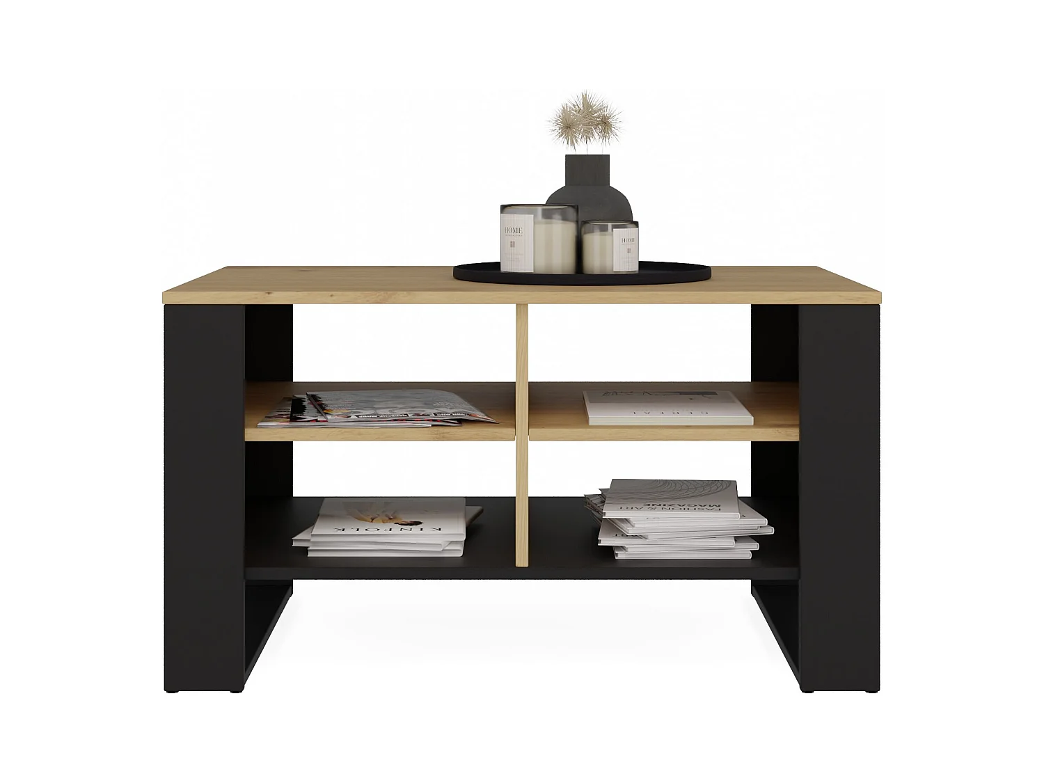 Tavolino salotto 58x50x90 cm con doghe laterali rovere e nero TST13