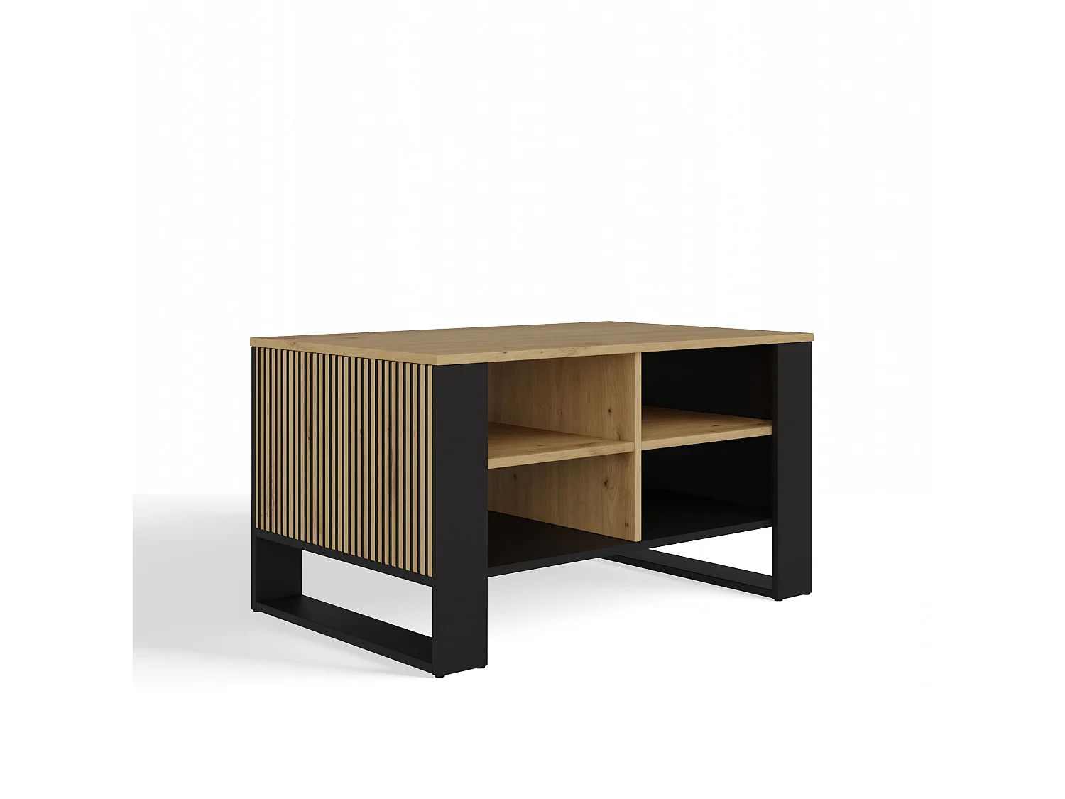 Tavolino salotto 58x50x90 cm con doghe laterali rovere e nero TST13