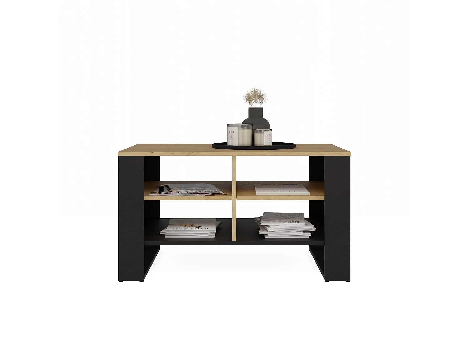 Tavolino salotto 58x50x90 cm con doghe laterali rovere e nero TST13
