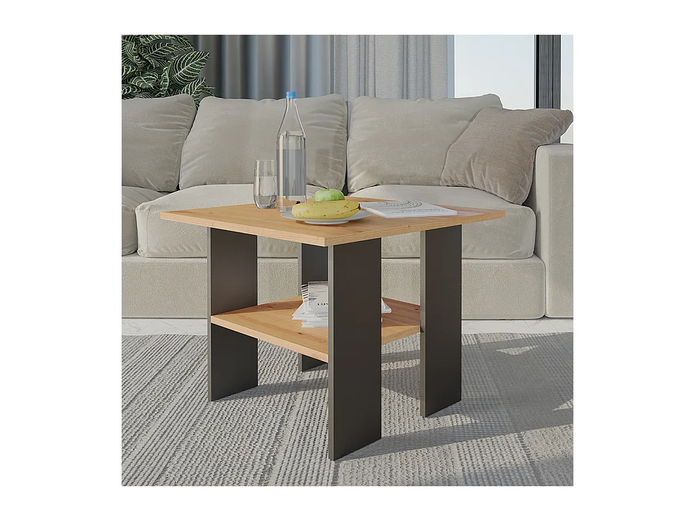 Tavolino da salotto stile moderno 60x45x60 rovere e nero TST7