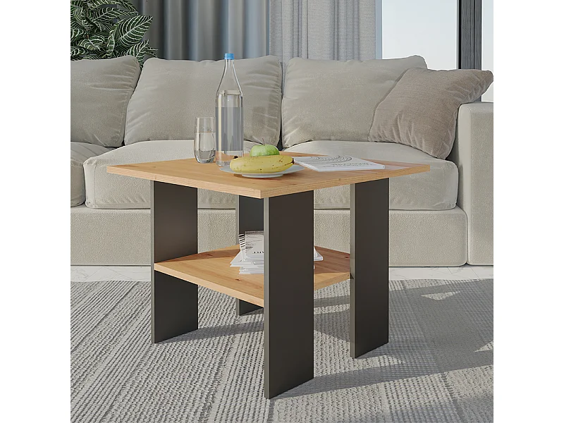 Tavolino da salotto stile moderno 60x45x60 rovere e nero TST7