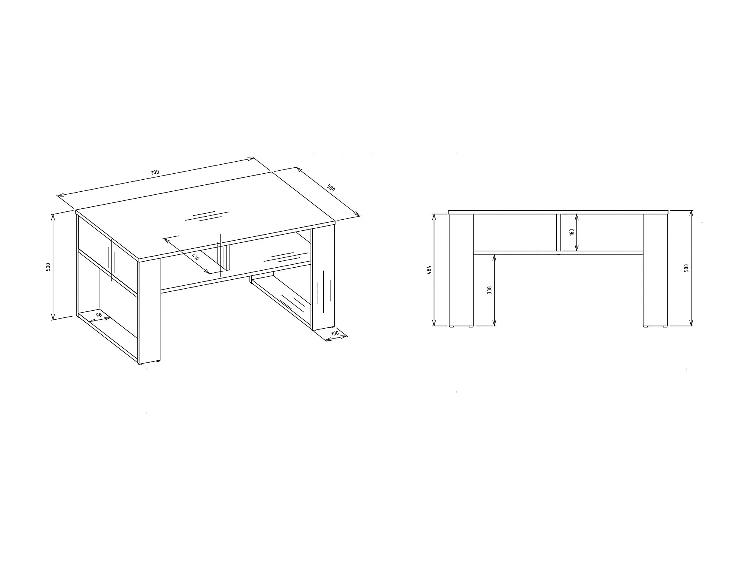 Tavolino da salotto moderno 58x50x90 cm con scanalature rovere e nero TST11