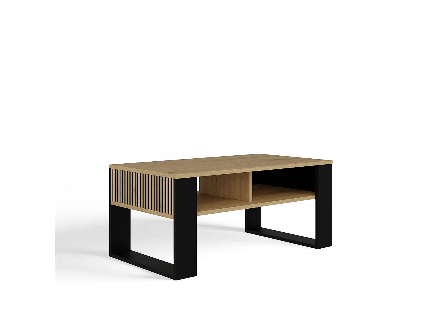 Tavolino da salotto moderno 58x50x90 cm con scanalature rovere e nero TST11
