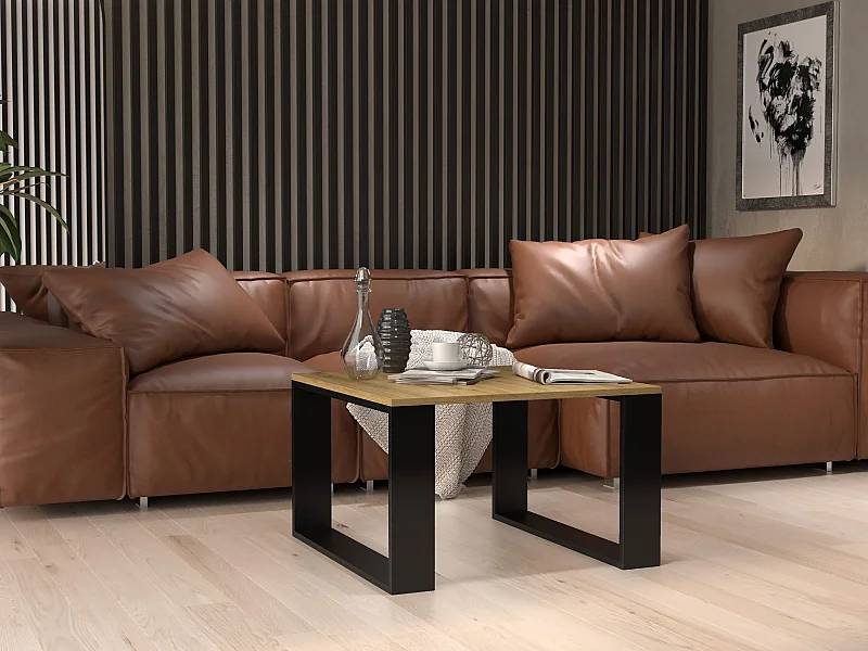 Tavolino da salotto essenziale 67x67x40 cm rovere e nero TST6