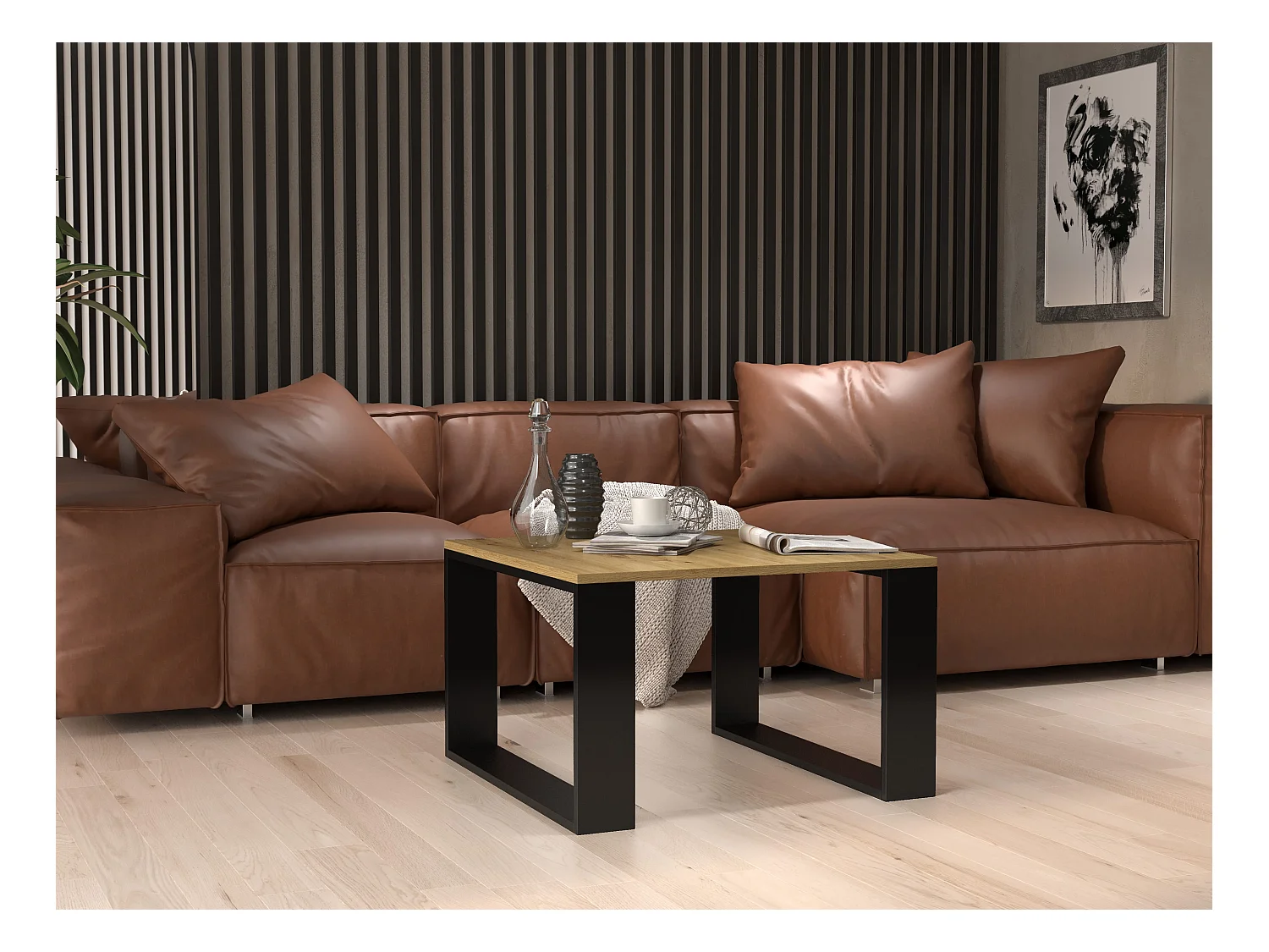 Tavolino da salotto essenziale 67x67x40 cm rovere e nero TST6