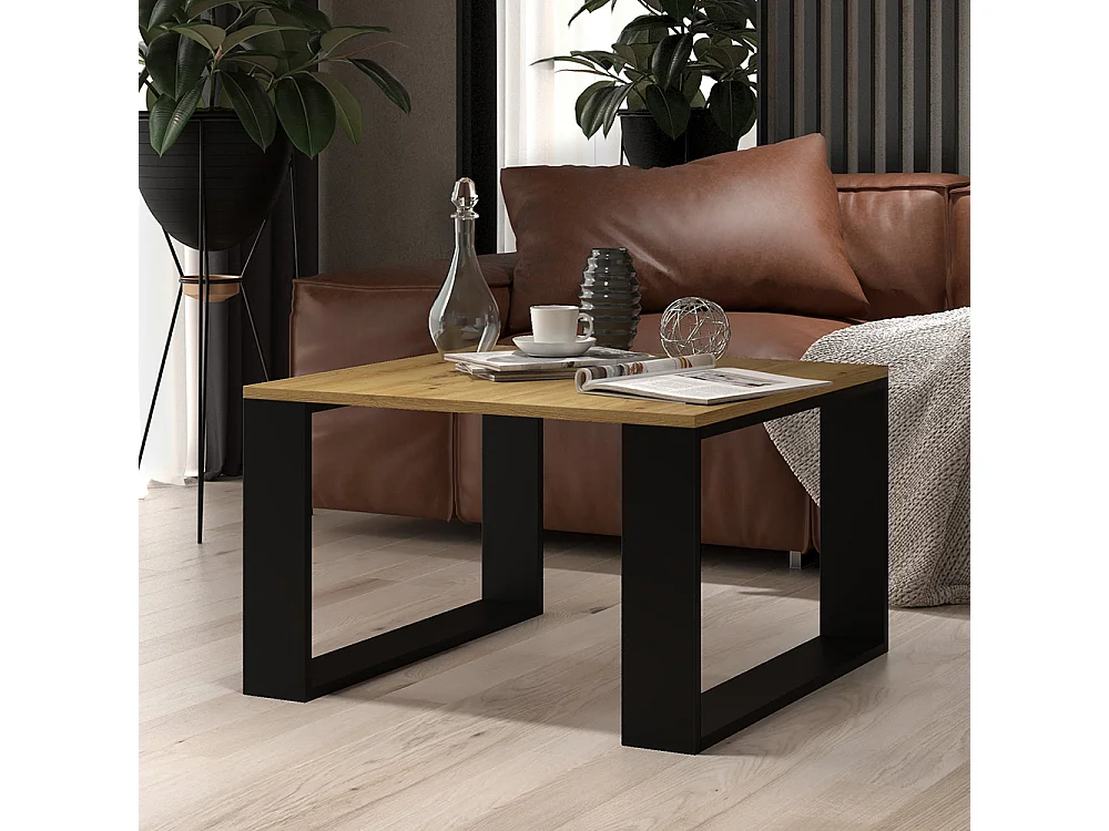 Tavolino da salotto essenziale 67x67x40 cm rovere e nero TST6