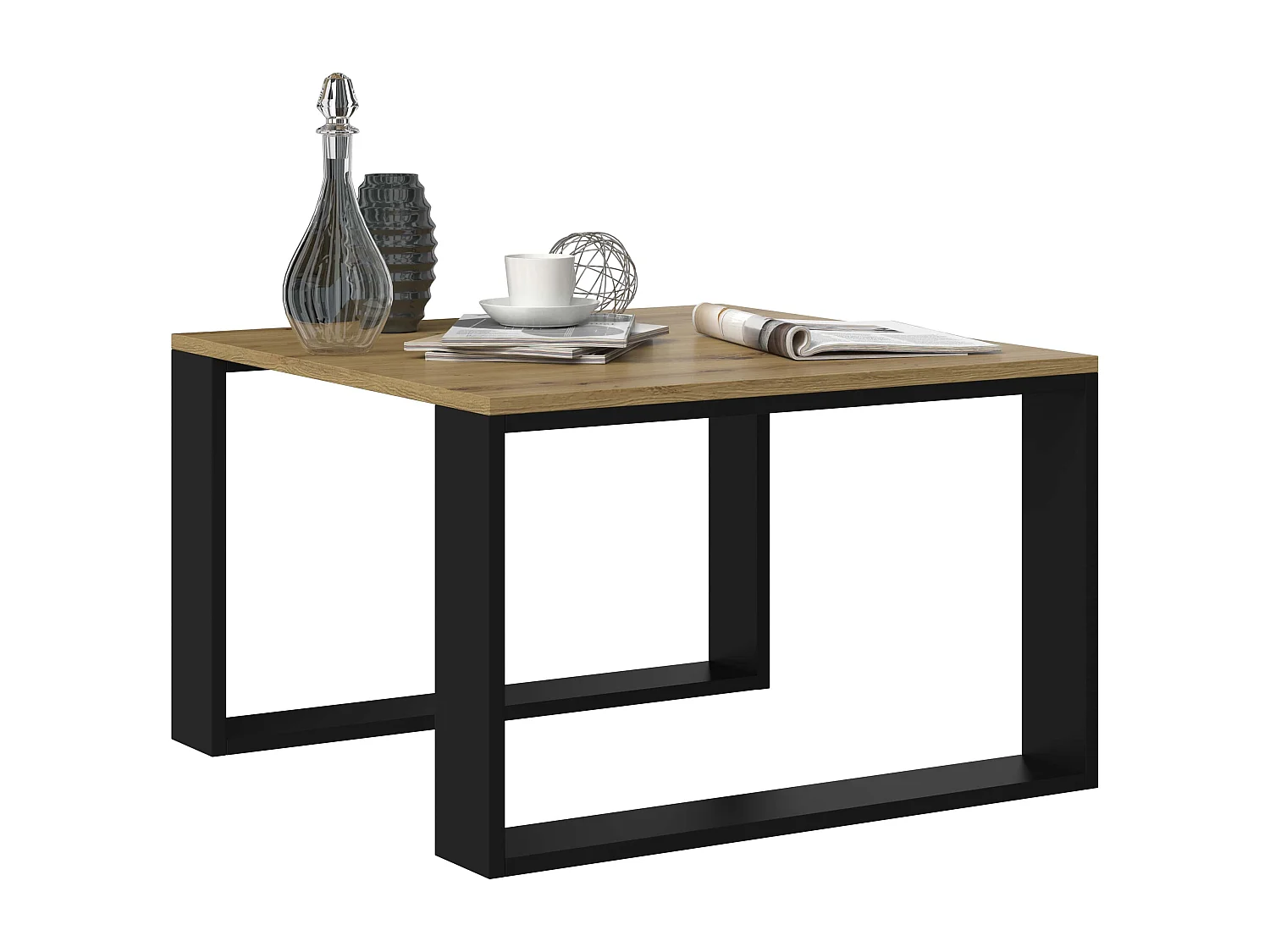 Tavolino da salotto essenziale 67x67x40 cm rovere e nero TST6