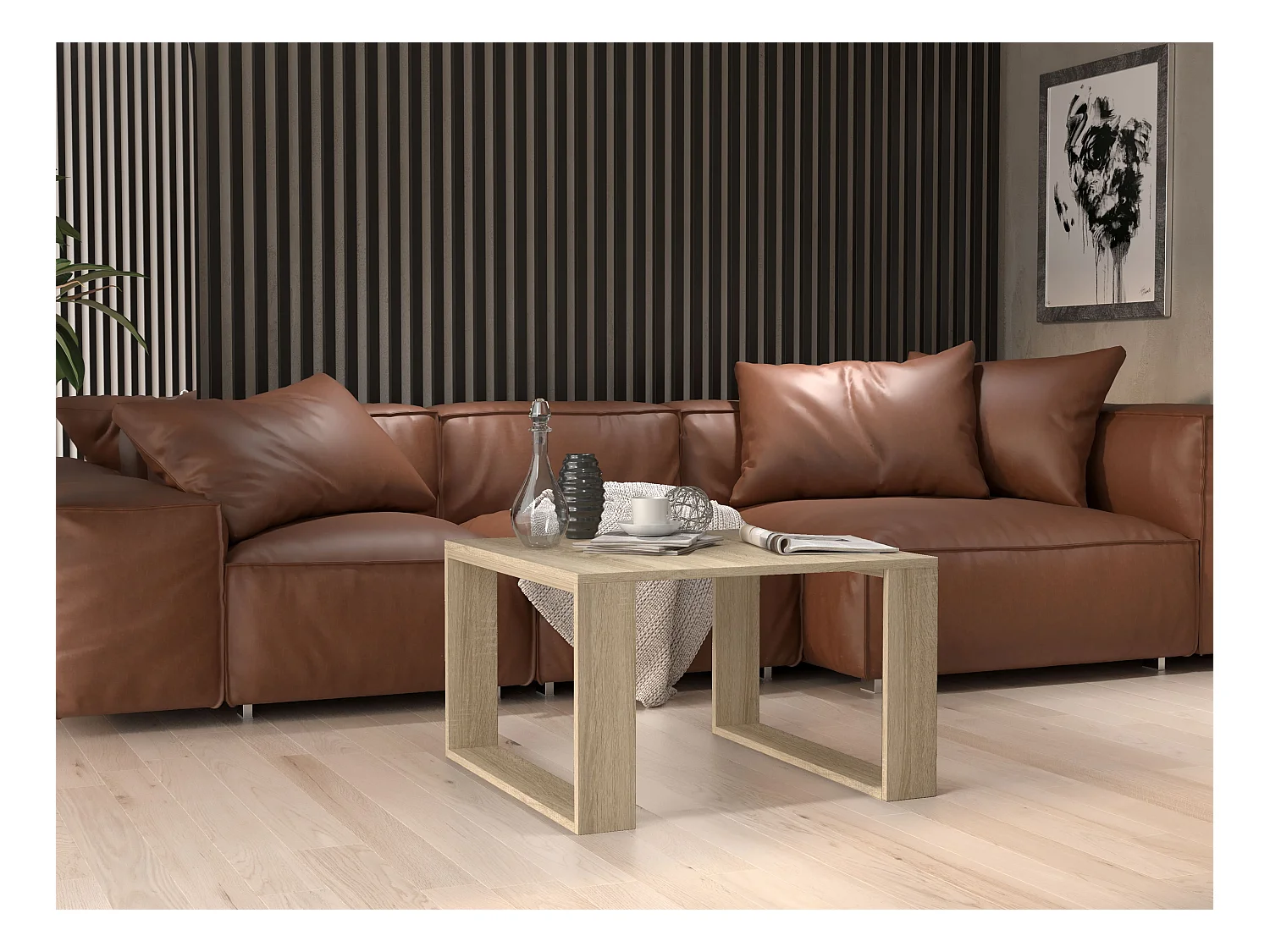 Tavolino da salotto essenziale 67x67x40 cm rovere chiaro TST6