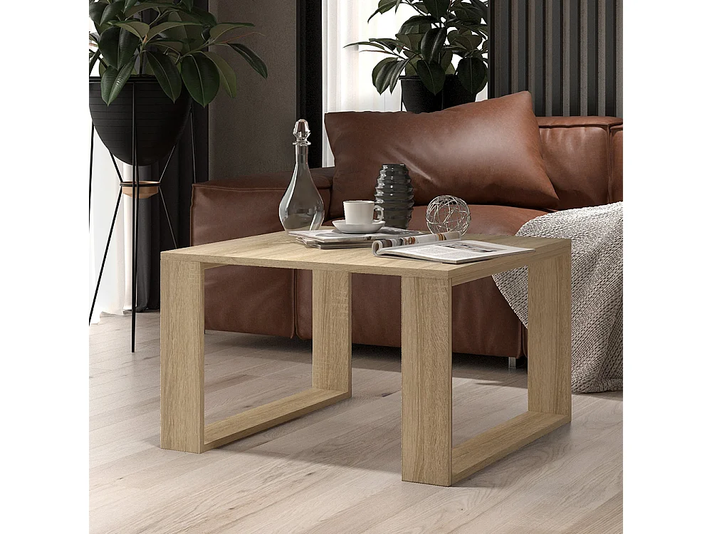 Tavolino da salotto essenziale 67x67x40 cm rovere chiaro TST6