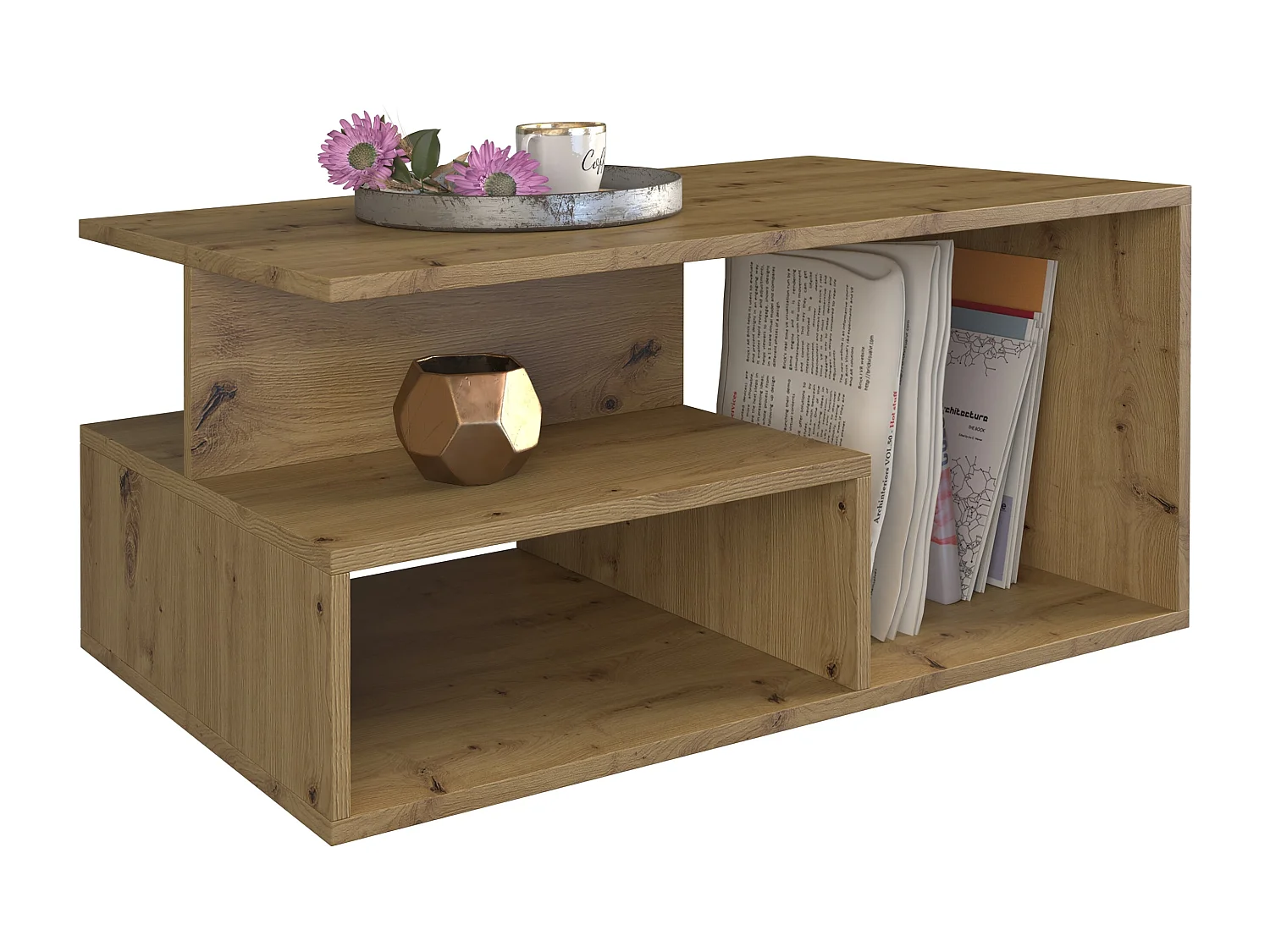 Tavolino da salotto 91x51x43 cm con vani a giorno rovere TST4