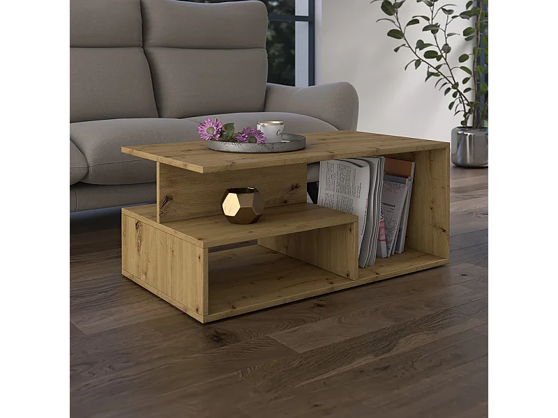 Tavolino da salotto 91x51x43 cm con vani a giorno rovere TST4