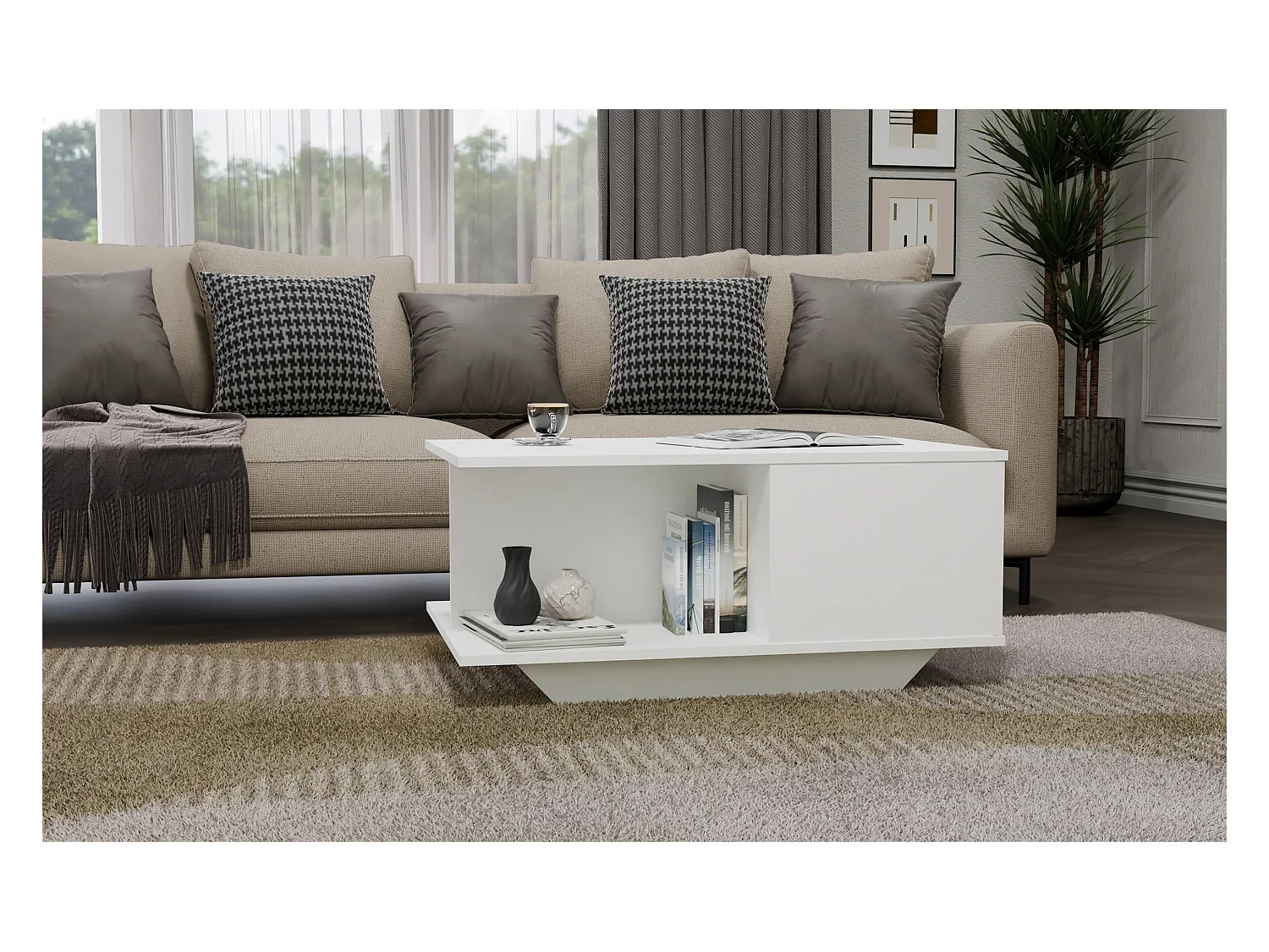 Tavolino design moderno 90x60x42 cm bianco opaco TST3