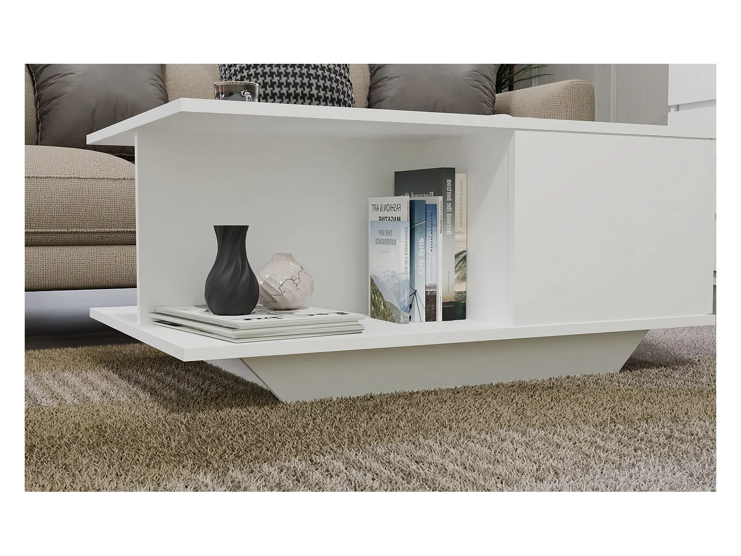 Tavolino design moderno 90x60x42 cm bianco opaco TST3