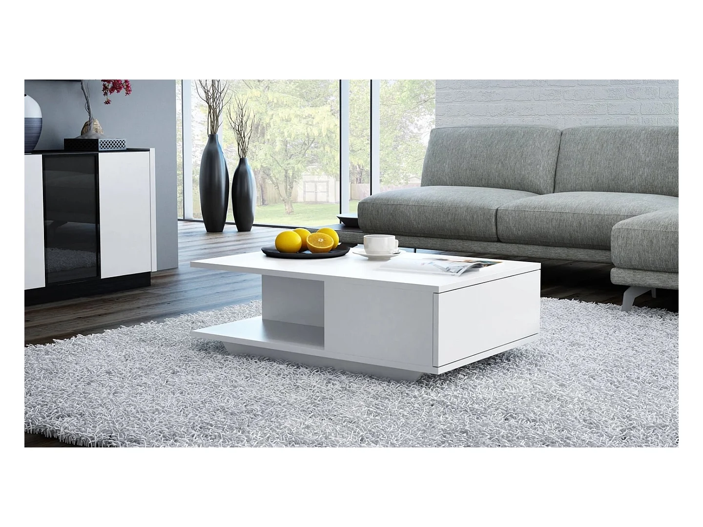 Tavolino design moderno 90x60x42 cm bianco opaco TST3