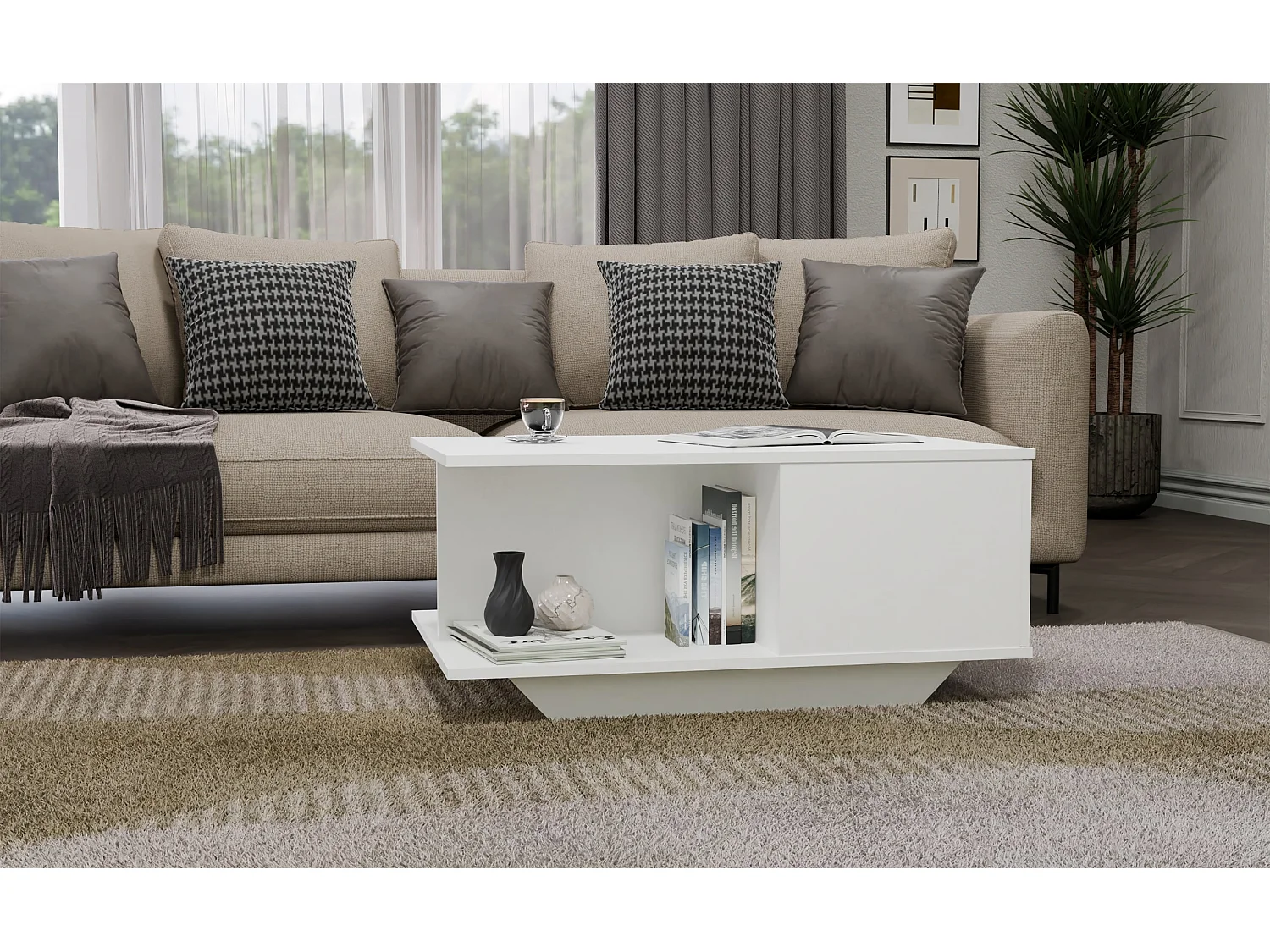 Tavolino design moderno 90x60x42 cm bianco opaco TST3