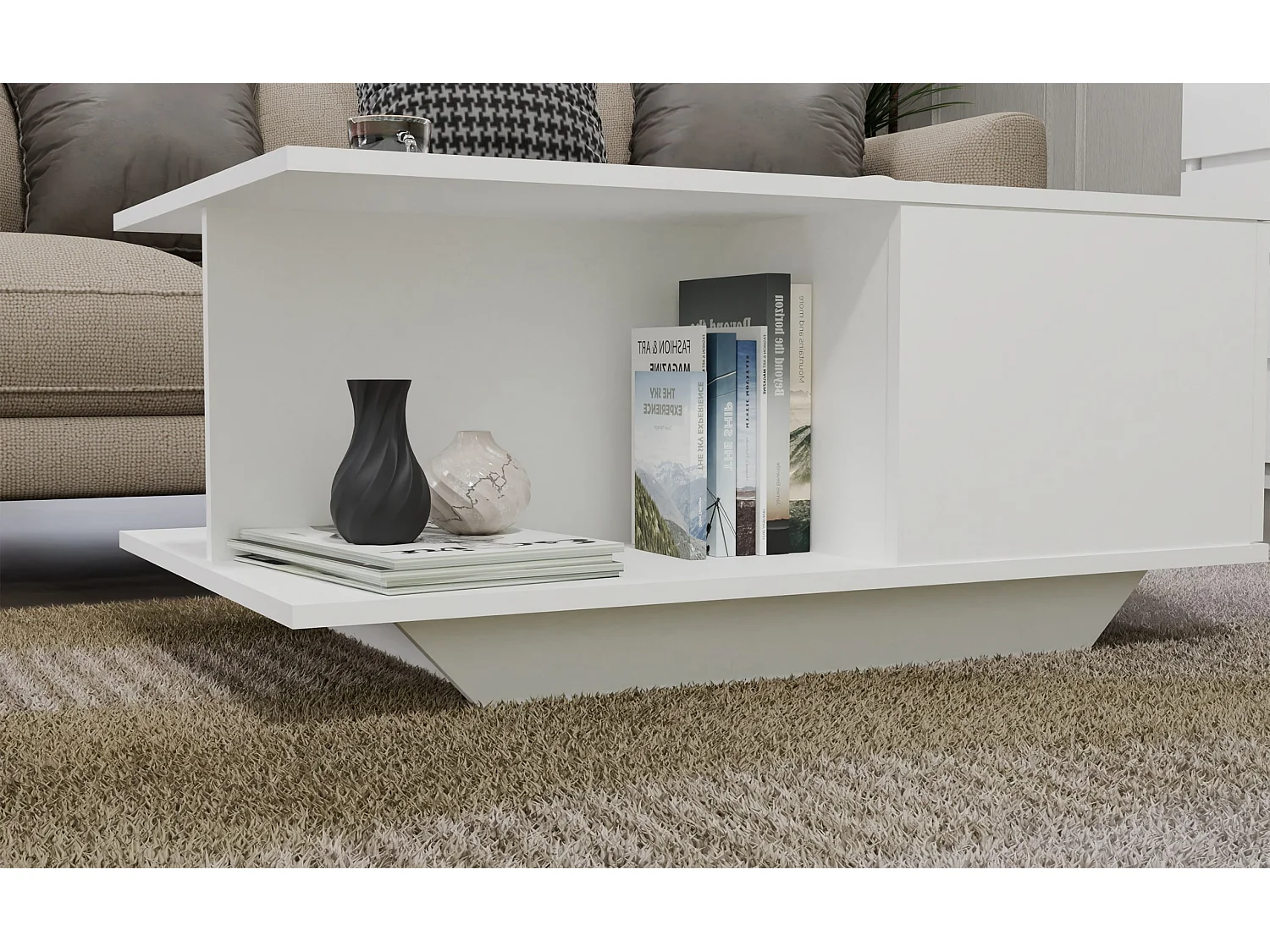 Tavolino design moderno 90x60x42 cm bianco opaco TST3