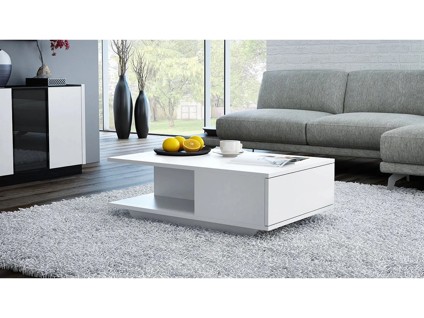 Tavolino design moderno 90x60x42 cm bianco opaco TST3