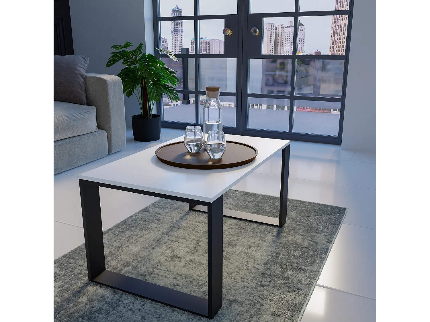 Tavolino da salotto moderno 58x50x90 cm bianco/nero TST8