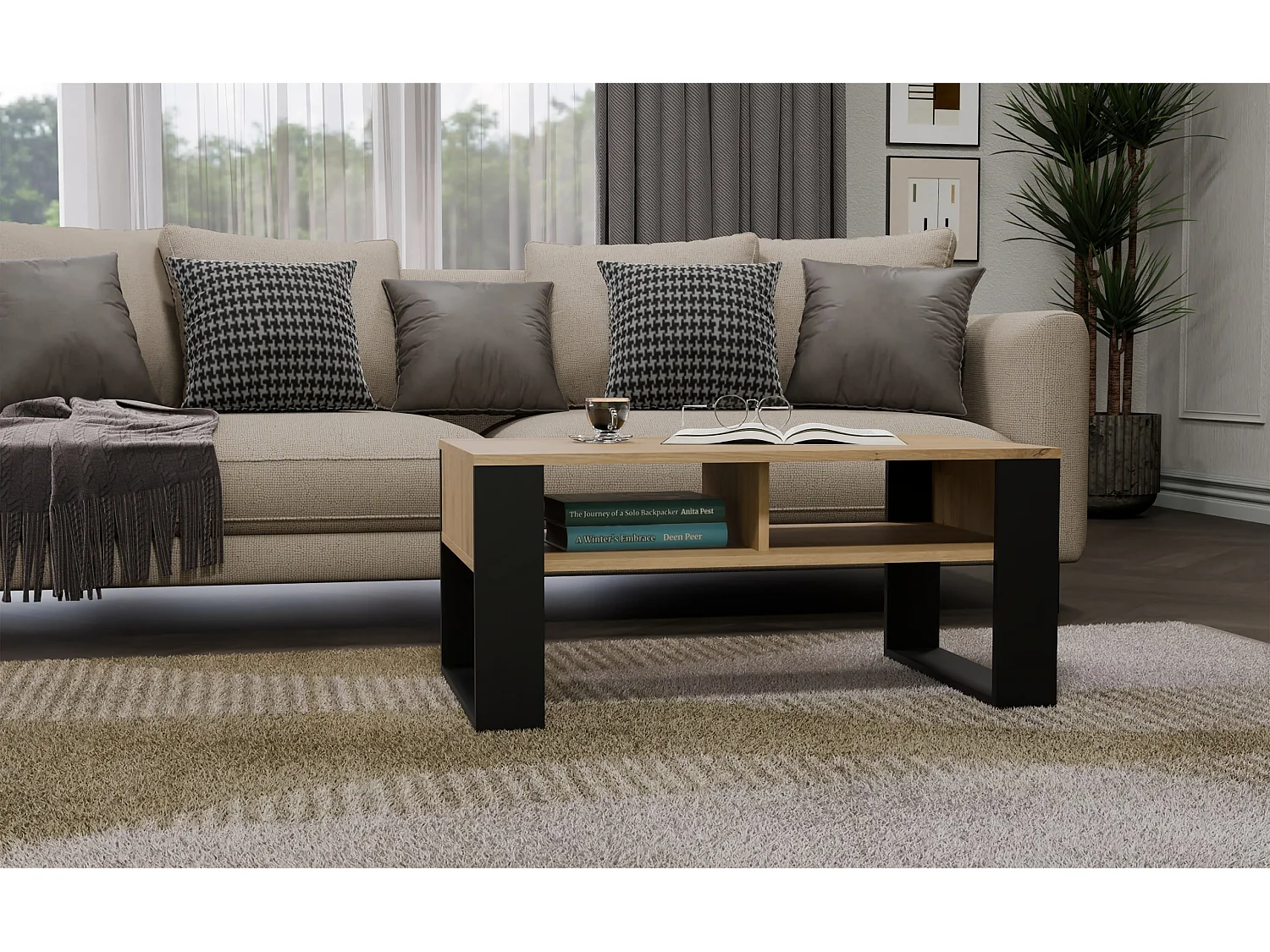 Tavolino da salotto 58x50x90 cm rovere e nero TST10