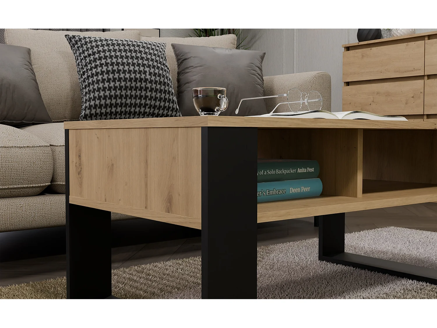 Tavolino da salotto 58x50x90 cm rovere e nero TST10