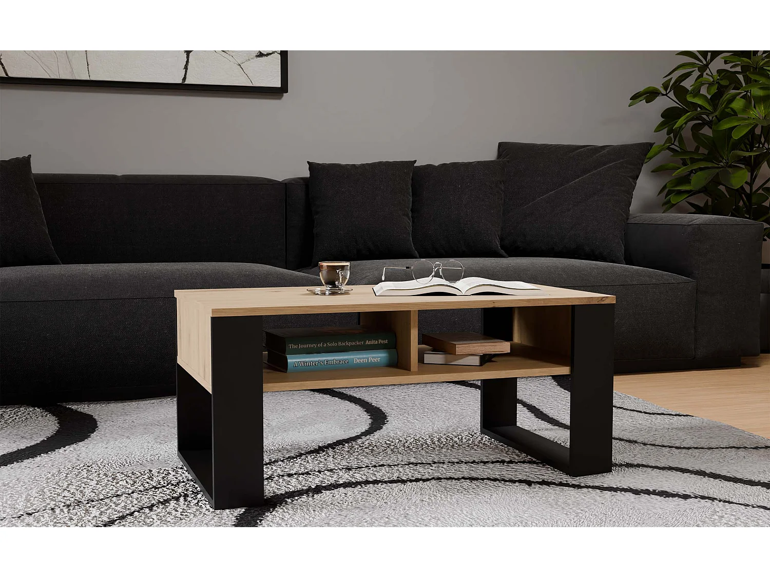 Tavolino da salotto 58x50x90 cm rovere e nero TST10