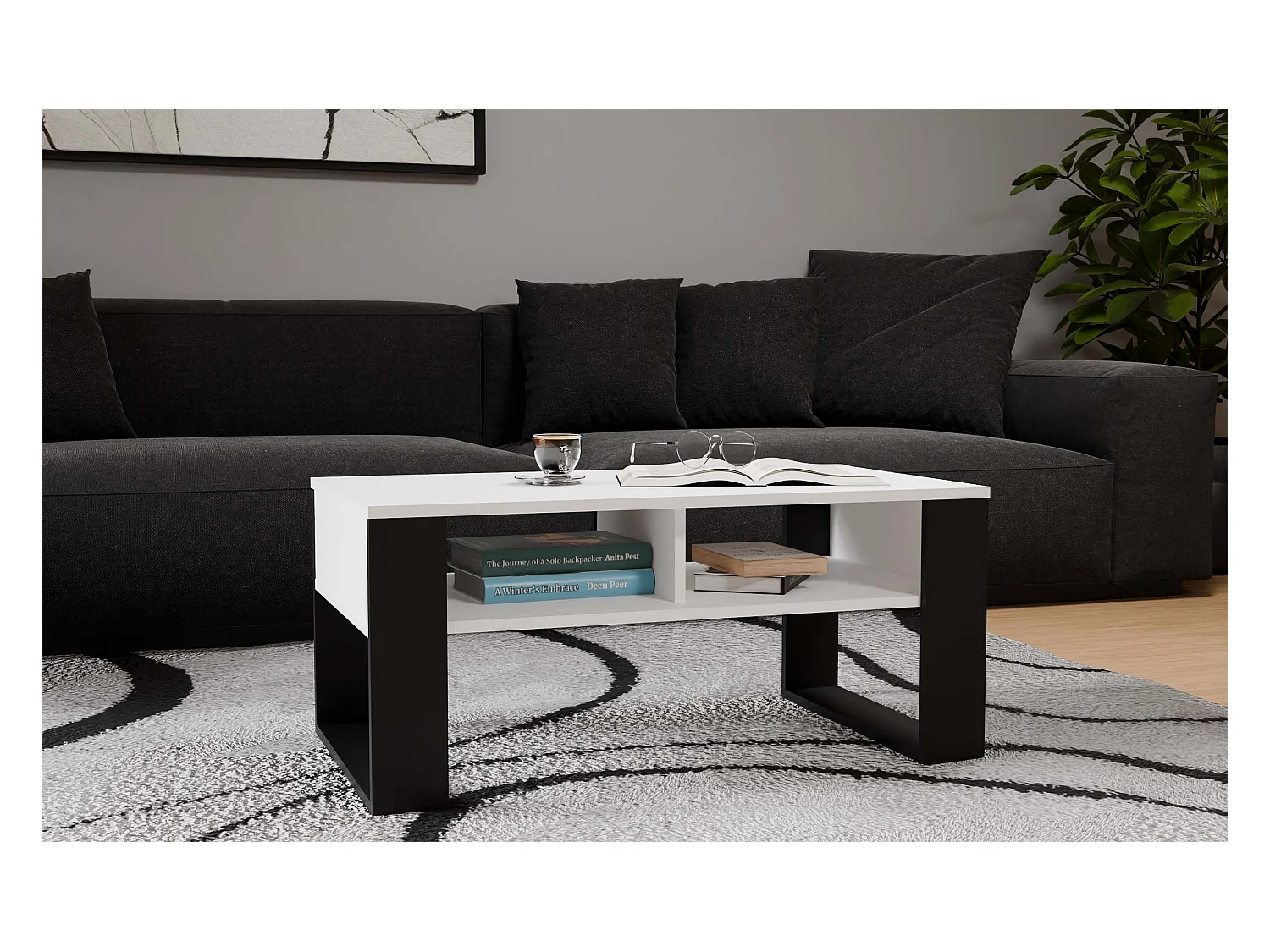 Tavolino da salotto 58x50x90 cm bianco e nero TST10