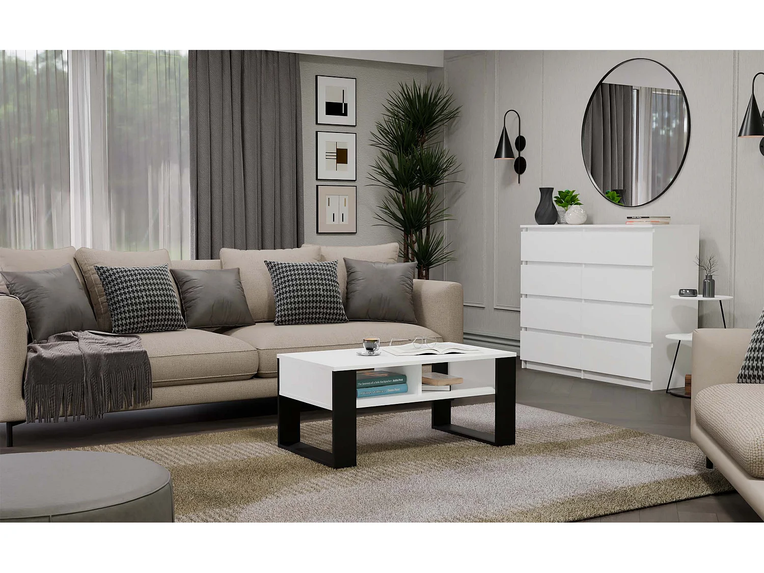 Tavolino da salotto 58x50x90 cm bianco e nero TST10