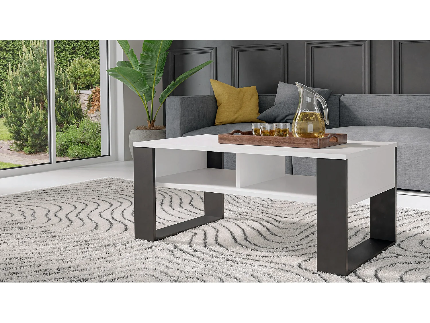 Tavolino da salotto 58x50x90 cm bianco e nero TST10