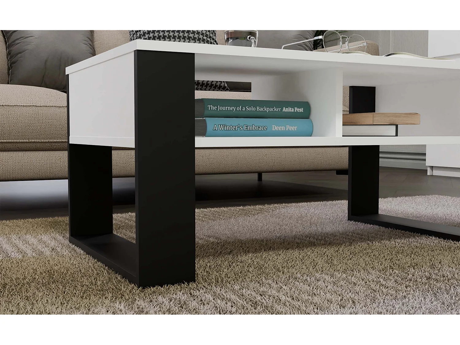 Tavolino da salotto 58x50x90 cm bianco e nero TST10