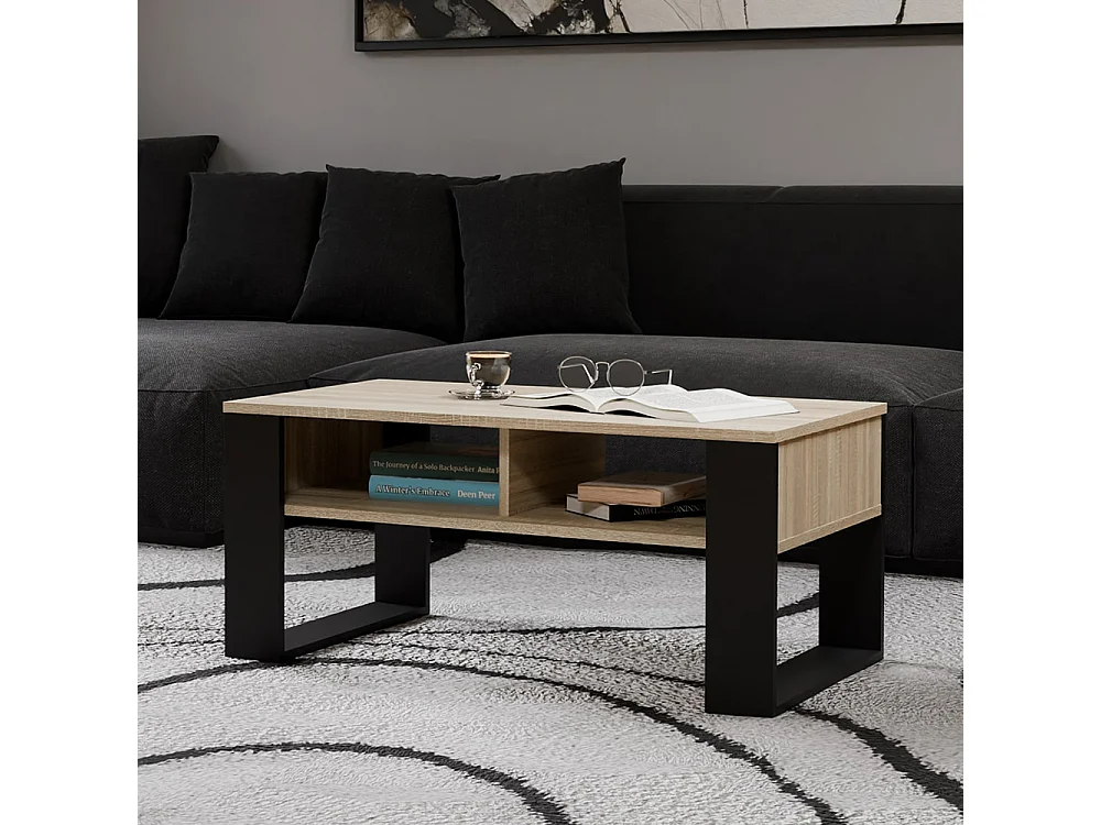 Tavolino da salotto 58x50x90 cm rovere chiaro e nero TST10