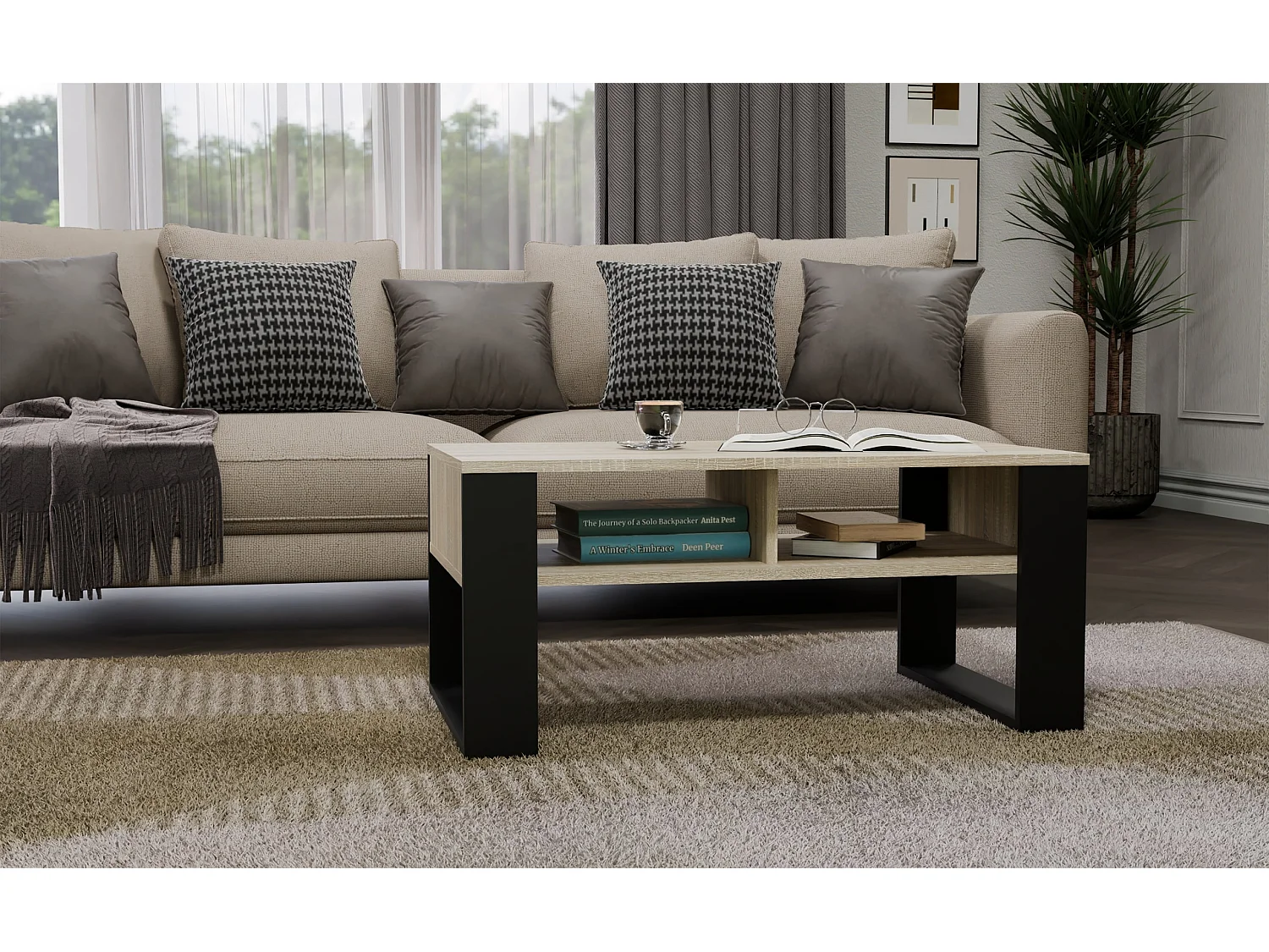 Tavolino da salotto 58x50x90 cm rovere chiaro e nero TST10